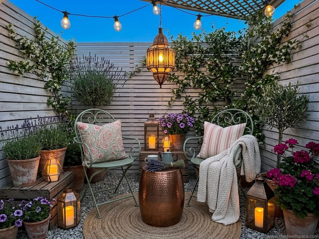  Two compact outdoor chairs creating a cozy seating area on a small patio